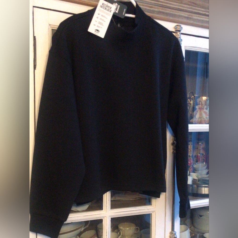 NWT Roots Black Organic Cotton Cowl Neck Sweater, XL
